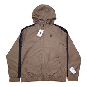 Spyder Men Rain Hooded Jacket M Hydroweb Water Wind Resistant Breathable Dryweb